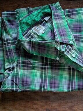 Cinch Men's XL Tall Green & Purple Plaid Button-Down Shirt